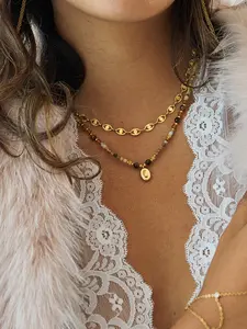 Ladies Necklace Set Layered Tiger s Eye Crystal Natural Crystal Jewelry Natural Stone Beads Beaded Necklace Stainless Steel 18k Gold Plated Waterproof Anti Allergy Bohemian Style Boho Chic Crystal High End Gift For Noble Ladies