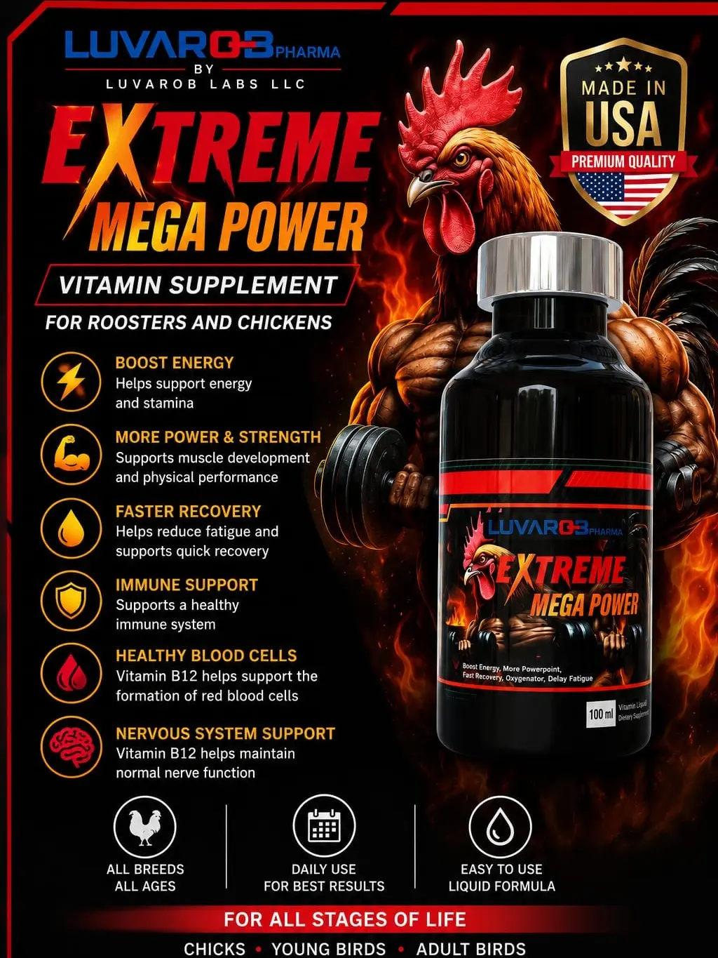 Liquid Vitamin Suppplement for Poultry 100 mL Extreme Mega Power