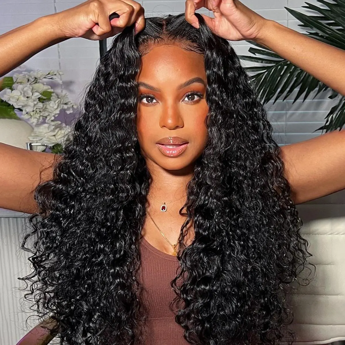 Tinashe Hair 100% Human Hair Deep Wave Wig for Black Women, 6x5 Pre-Cut HD Lace Closure Wig, Glueless Wear & Go with Pre-Bleached Knots, Easy Install for Deep Wave Hairstyles, Wigs For Black Women