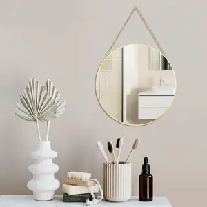 Wall Hanging Mirror Decoration Circle Gold Geometric with Chain for Bedroom