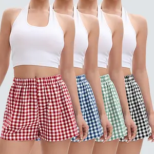 Veldtholos Women's 4Pcs Gingham Plaid Boxer Shorts Y2K Style Summer Casual Lounge Sleep Beach Bottoms tiktokshopspringglowup