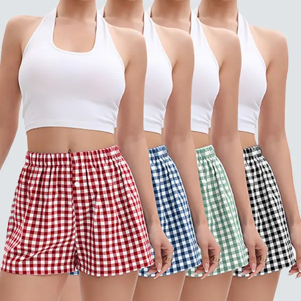 Veldtholos Women's 4Pcs Gingham Plaid Boxer Shorts Y2K Style Summer Casual Lounge Sleep Beach Bottoms tiktokshopspringglowup,