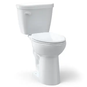 GARVEE Two-Piece Elongated Toilet with ADA and Comfort Heights Options, Soft-Close Seat, Power Flush, 1.28 GPF Single Flush, Suitable for 12" Rough-In, White Finish for Home Bathrooms