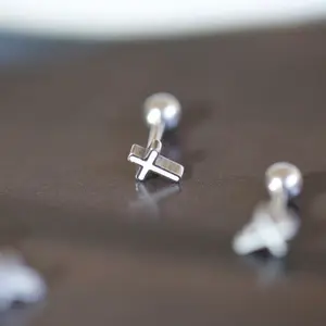 White Cross Cartilage Earrings