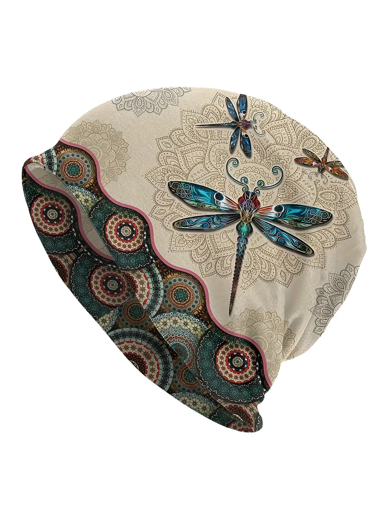 Dragonfly Pattern Warm Beanie Hat, Boho Style Ethnic Pattern Beanie Hat for Fall & Winter, Fashion Vintage All-match Accessories for Women & Men