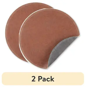 (2 pack) Persia Faux Leather Placemat, Brown, 15" Round, 1 Piece