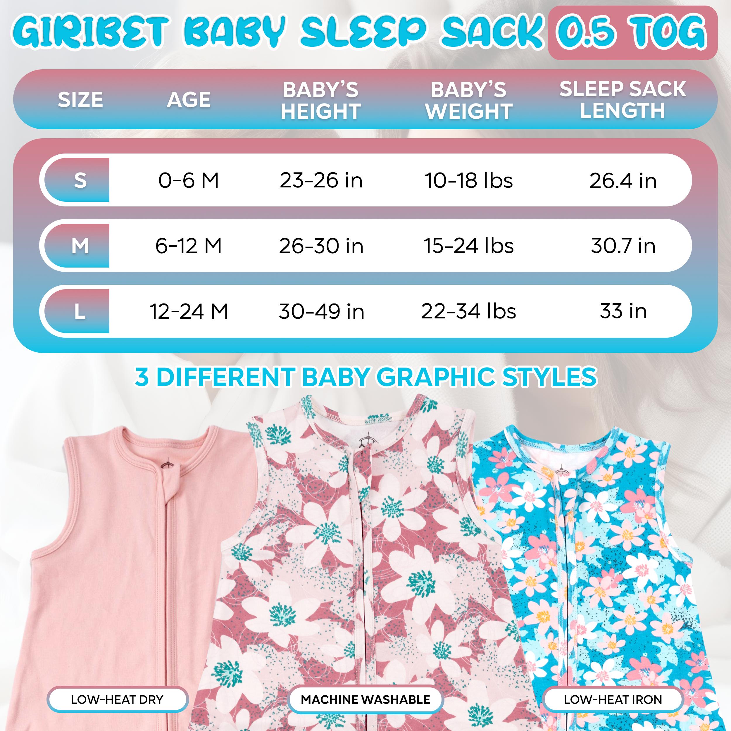 Giribet Baby Sleep Sack 100% Organic Cotton 0.5 TOG 2-Way Zipper for Newborn Essentials