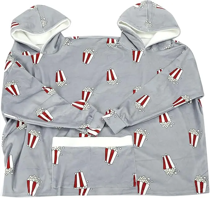 Couple Pajamas, Funny Popcorn Flannel Couple Matching Pajamas, Oversized Hoodies Sweatshirts, Thickened Home Clothes with Pockets, Unique Couple's Christmas Gift Grey Robe