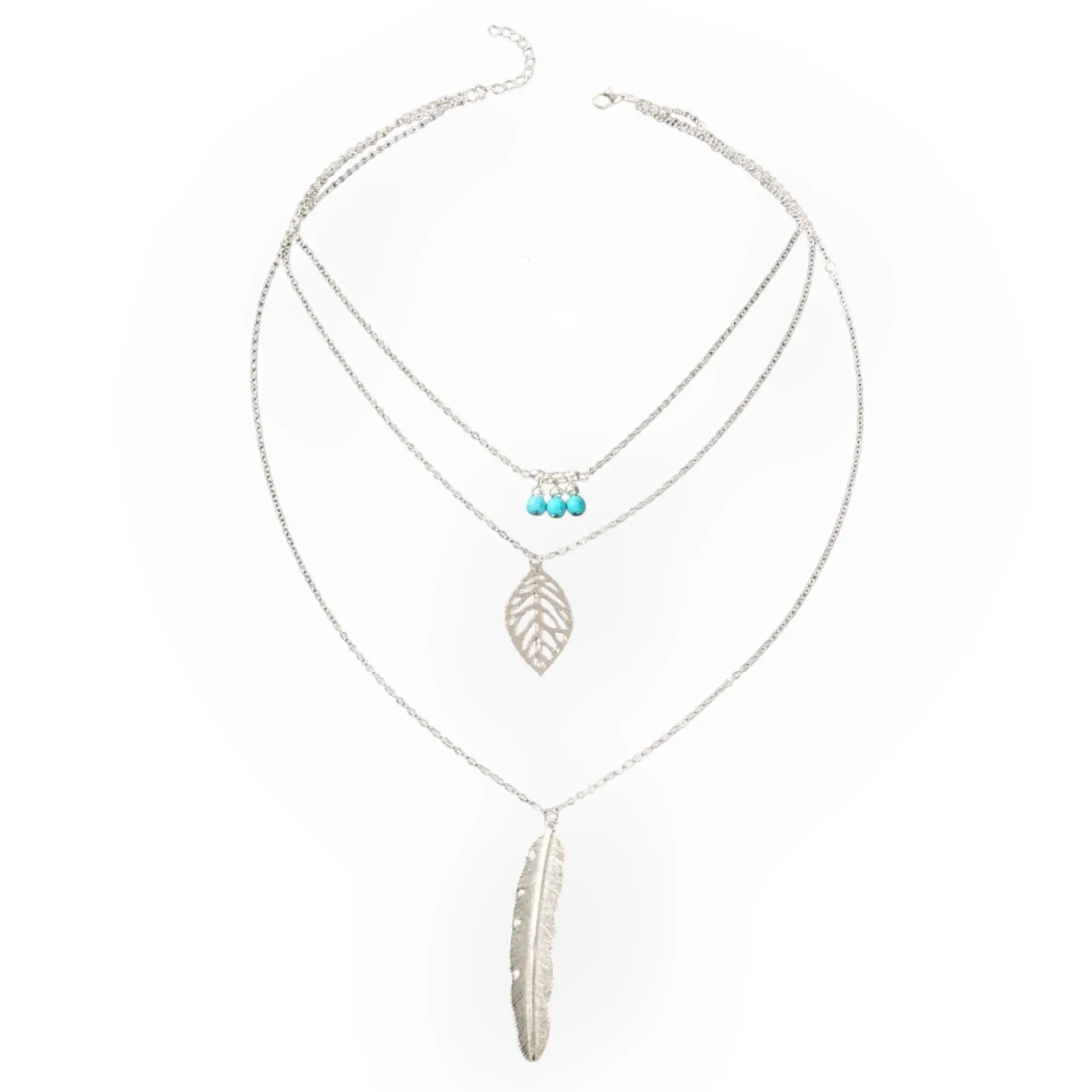 Feather Together 3 Piece Fashion Necklace with Stylish Feather-Shaped Pendants & Whimsical Design for Versatile Outfits Metal Coating Material One Size