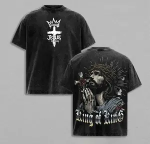 valentine shirts King of Kings Jesus T-Shirt | Vintage Washed Christian Tee with Crown & Cross Design | Faith Streetwear Depicting Christ’s Prayer and Glory | Religious Art Graphic by Glory Threads