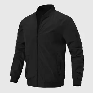 Men's Stylish Black Bomber Jacket Comfortable Trendy Baseball Jersey Coat Perfect for Casual Street Style Everyday Wear Gifting Lightweight Windbreaker Menswear Sporty Plain