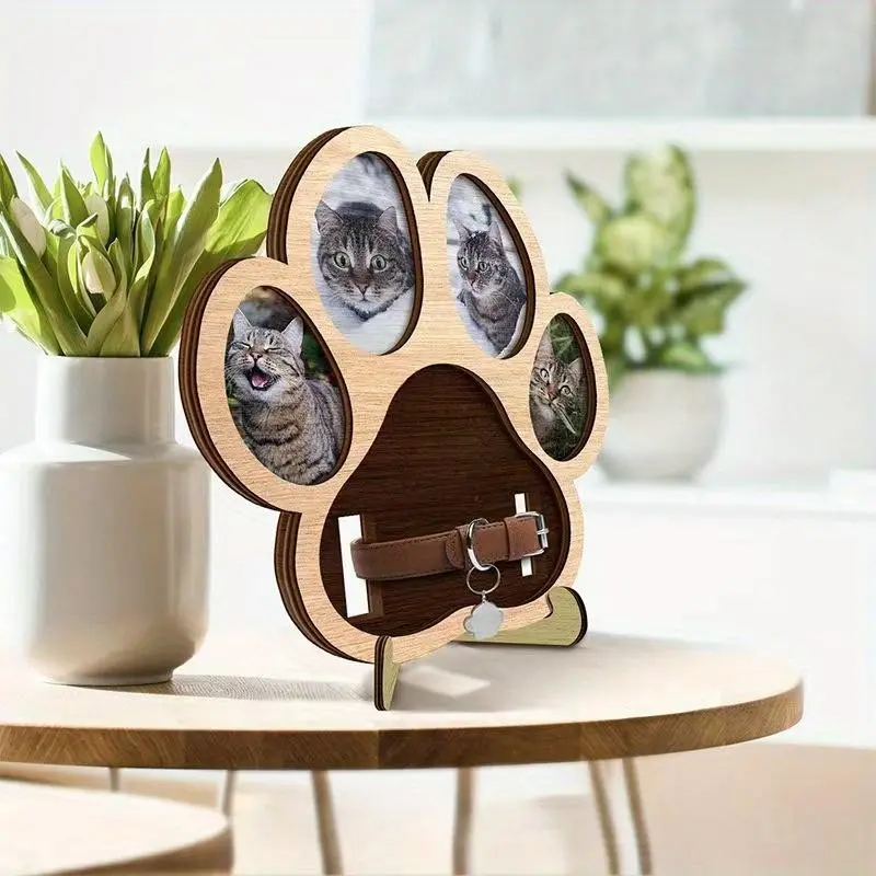 DIY Creative Personalized Pet Photo Frame, Decorative Collar Included, Desktop Pet Memorial Gift, Dog, Cat, Kitten & Kitty Picture Frame, Emotional Present for Pet Lovers