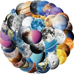 Solar System Pattern Sticker, 50pcs/set Universe Planets Sticker, Waterproof Self Adhesive Decor Paper, Decor Sticker for Gift Greeting Card Water Bottle Laptop Phone, Ornaments