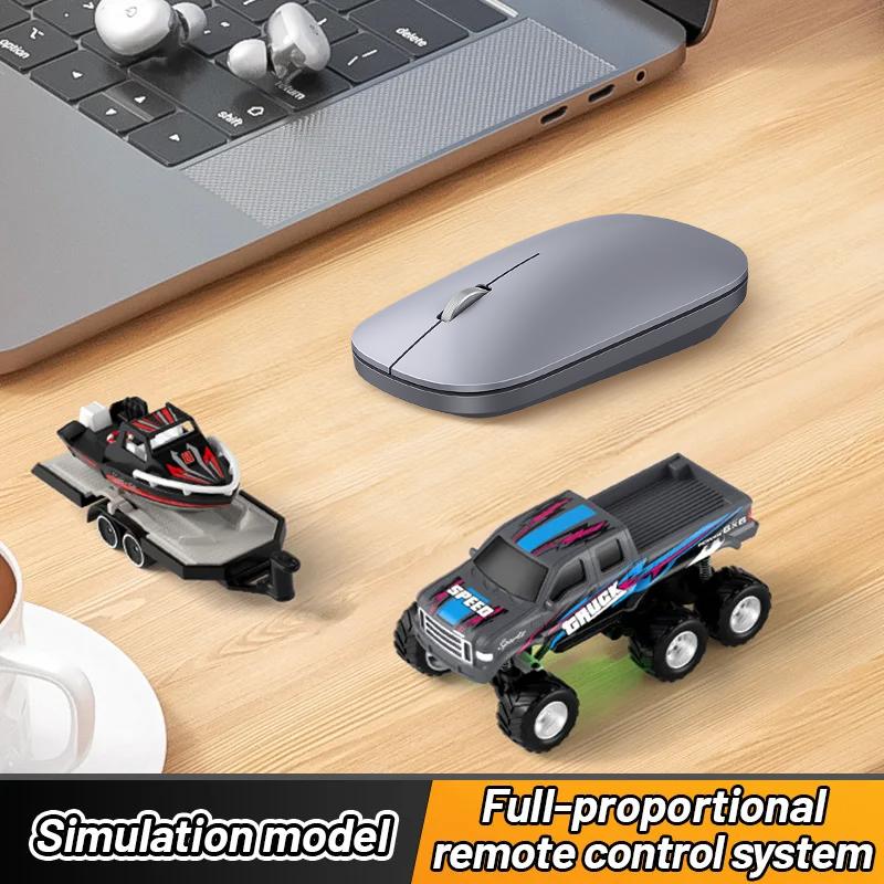 Mini Remote Control Truck with Trailer Toy Boat, 1:64 Scale Truck Remote Control Car with Lights, Speed/Steering Adjustable, Desktop Play, Easter Toy, Birthday Christmas Gifts for Kids Boys