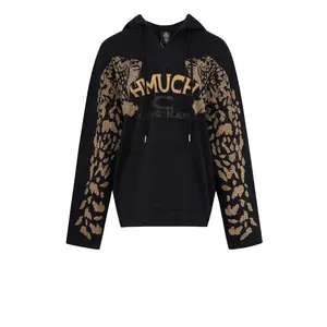 TCH-New Black Hoodie Fashion Casual Long Sleeve Polyester Sweatshirts for Men Pullover Tops with Leopard Print Sleeves