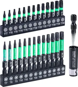 Torx Bit Set 27 count (T7-T40), S2    Set, Tamper Proof Bits, 1" & 2" Long  Impact Driver, Drill Torque Socket Set