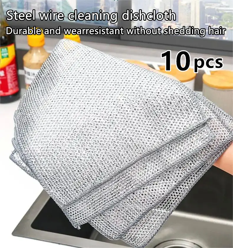 10PCS Non-Scratch Steel Wool Dishcloth Set Durable Multi-Purpose Cleaning Pads for Kitchen Bathroom Home Cleaning