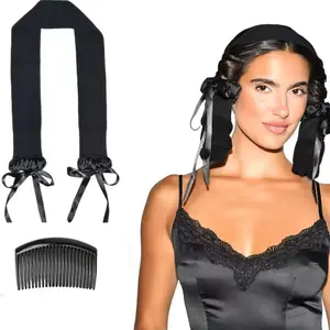 Manual Curling Wand with Comb, Nighttime Heat-Free Hair Curler Set, Loose Elastic Curls, Secure Headband for Sleep Stability