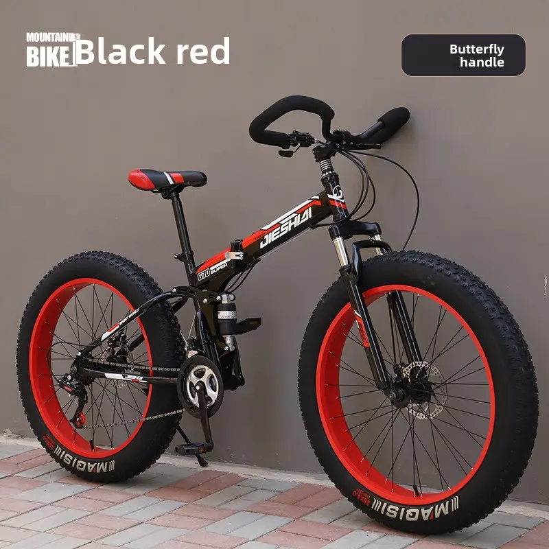 Folding Wide Tire Bicycle Large Thick Wheel Snow Bike Off-road Dual Disc Brake Shock Absorption Speed Mountain Bike for Men and Women Students