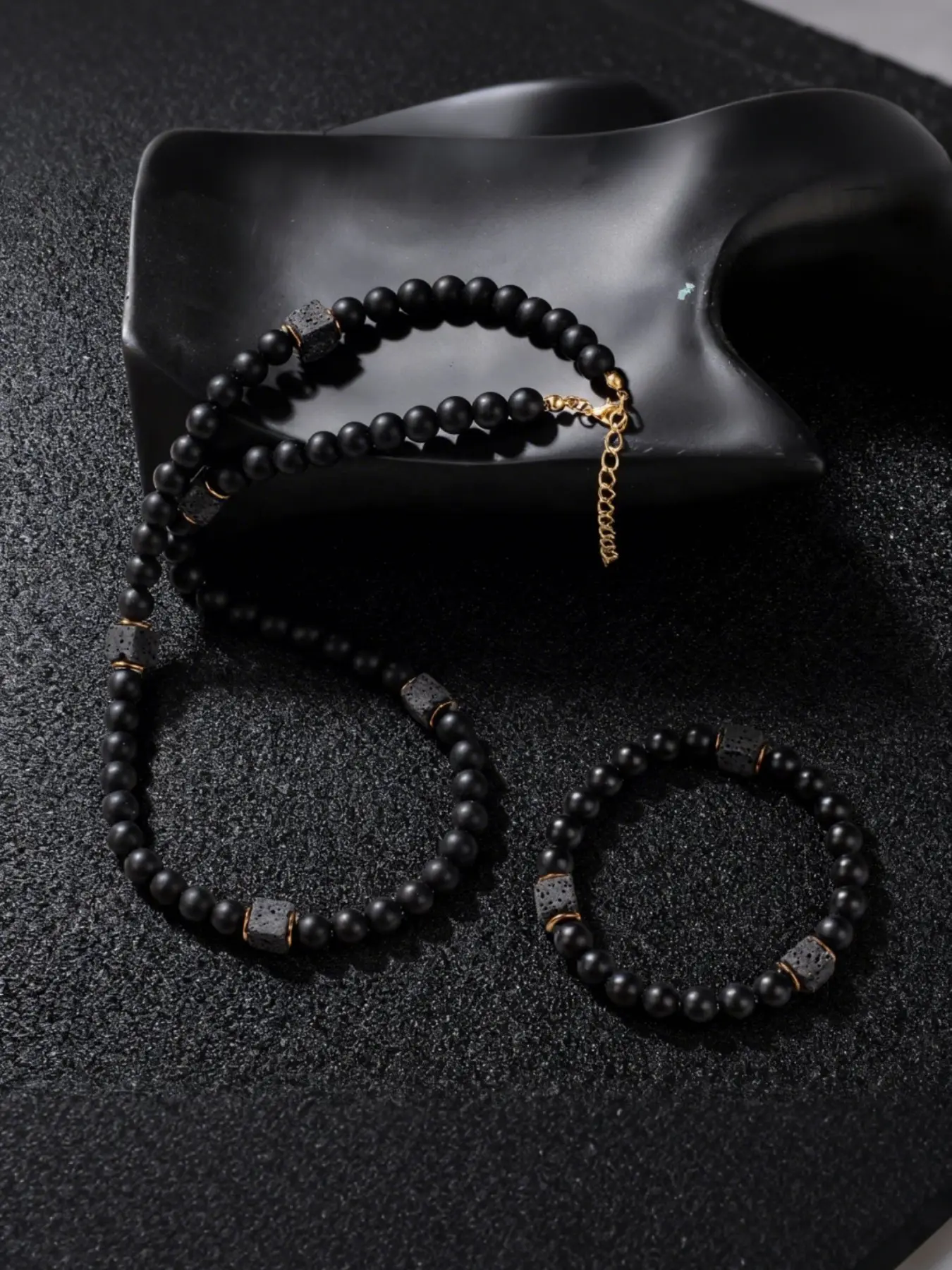 Agate Obsidian Hand Chain, 8mm Root Chakra Stone, Matte Finish