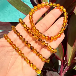 Natural Baltic Flower Amber 6mm Beaded Bracelet Handcrafted with Genuine Amber Beads for Unique Style and Elegant Wear