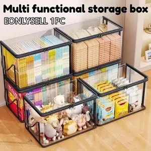 Durable Transparent Folding Storage Box with Foldable Lid, Large Rectangular Organizer, Space Saving, Stackable Design, Ideal for Books, Clothes, Office, Home, Travel, Clear Storage Box