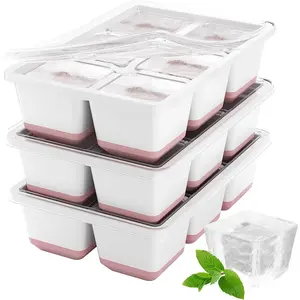 Large  Molds, 3 Pack  Square Ice Molds, 1.8 Inch Big  Tray, Stackable  Ice Tray with Lid, Easy to Release ()