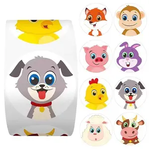 500 Sheets Roll 1 Inch Cartoon Animal Stickers for Students Teachers, Universal Sticky Reward Stickers for Home School Decor Gifts