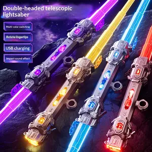 Cyberpunk Light Saber, Extendable Cyberpunk Light Saber with Sound and LED, 32 Color Flowing Effect, Boy Glowing Laser Sword, Retractable Lightsaber, USB Rechargeable Lightsaber