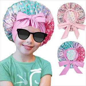 KF5-HBA203 2 PCS Kids Bonnets for Girls, Silk Bonnet for Kids, Satin Bonnet for Sleeping, Baby Toddler Tie Bonnet Sleep Cap Elastic Haircare