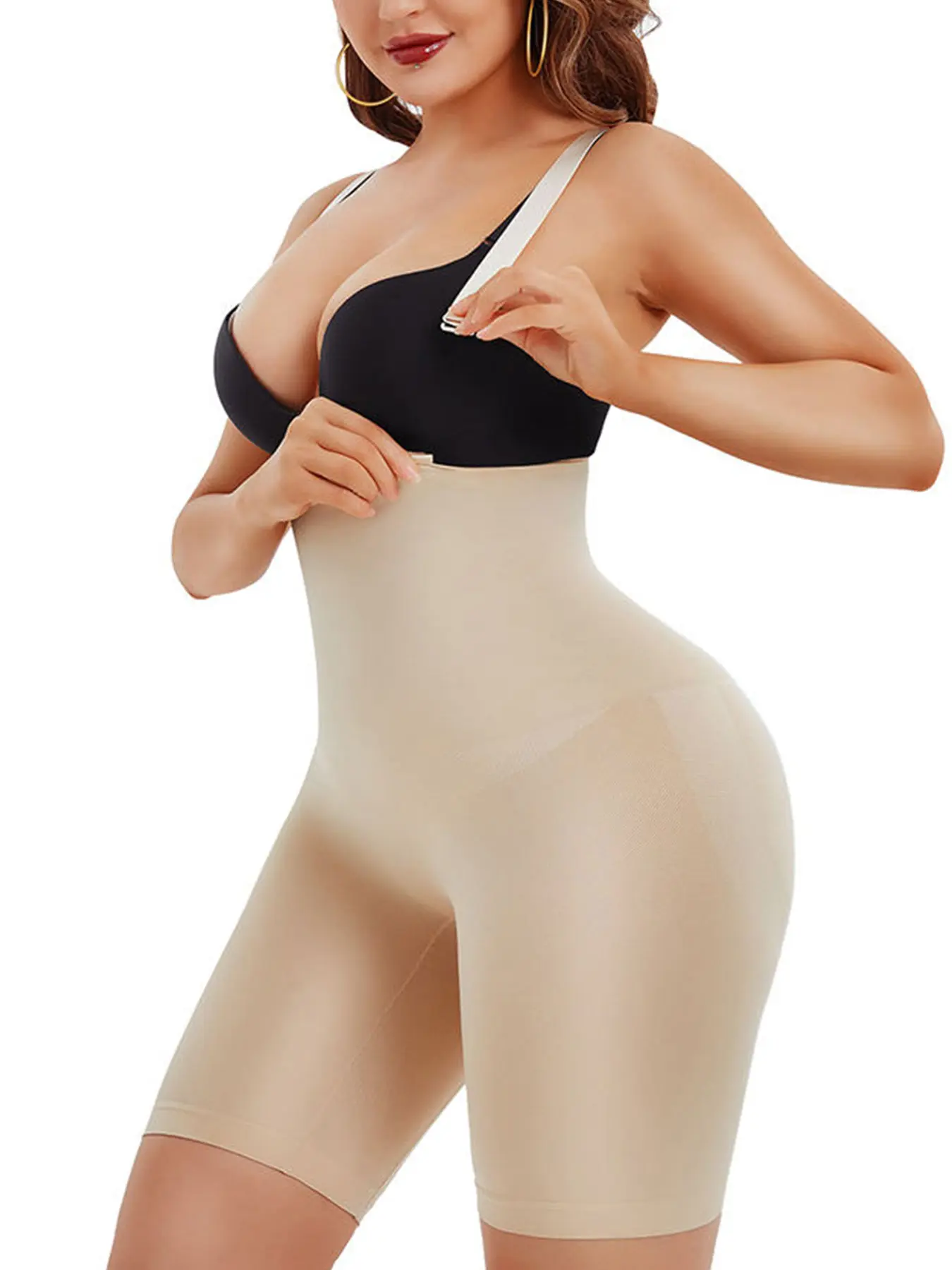 Seamless Smooth One-Piece Shapewear Panties Underwear High Waist Tummy Control Fit Removable Straps Lightweight No-Trace Anti-Slip Bottom Opening