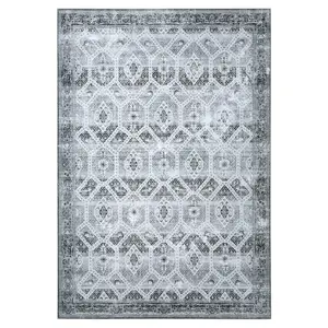 5x7 ft Gray Low Pile Polyester Rectangular Persian Floral Area Rug - Foldable, Machine Washable, Non Slip Home Decor Rug for Hallway, Bathroom Entryway, Home Decor Rugs