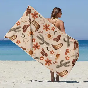 Western Cowboy Pattern Beach Towel, Lightweight Quick Drying Towel, Soft Absorbent Towel for Camping, Yoga, Swimming, Travel, Beach Vacation