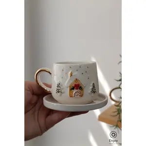 Handmade Gingerbread House Espresso Cup with Saucer – 5.4oz
