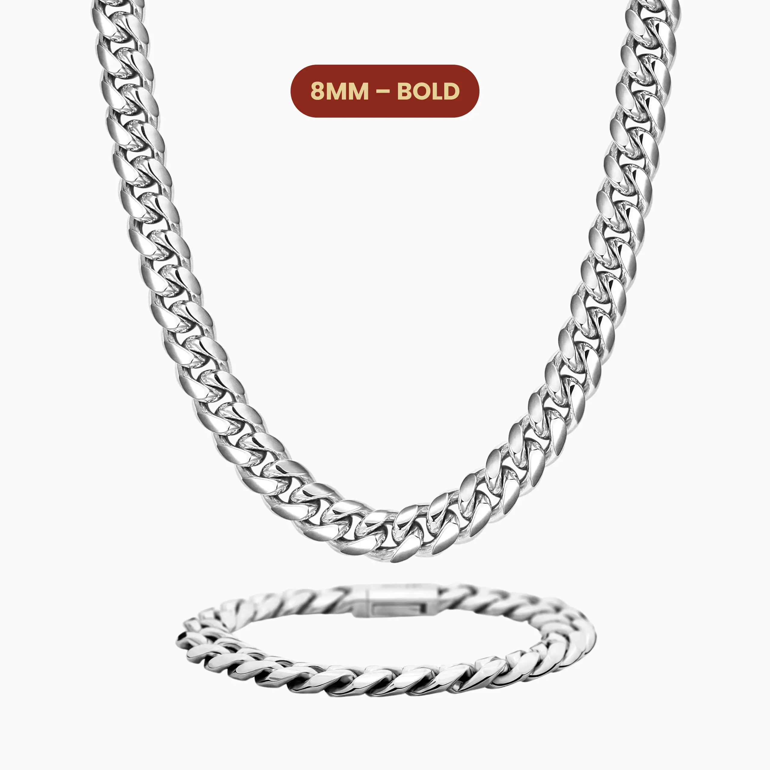 JAXXON Cuban Set 8mm - Silver - Waterproof - Box Clasp JAXXON Cuban Set 8mm - Silver - Waterproof - Box Clasp