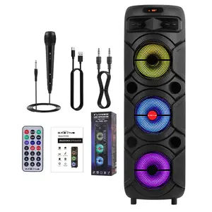 35" Tall Powerful Bluetooth Party Speaker 3 x 8" Subwoofer High Power Bass Portable Rechargeable Stereo Wireless Speaker With LED Lights FM Radio Microphone
