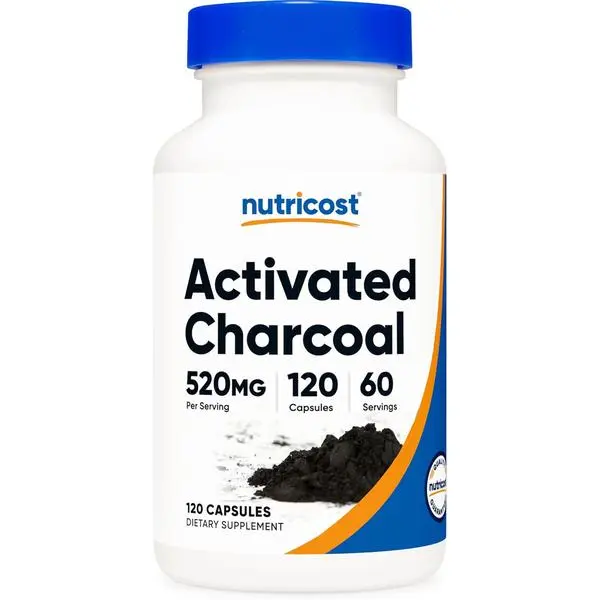 Nutricost Coconut Shell Activated Charcoal Capsules - 520mg per Serving, 120 Count, Premium Powder Digestive Nutritional Supplements, Non-GMO, Gluten Free, GMP-Certified