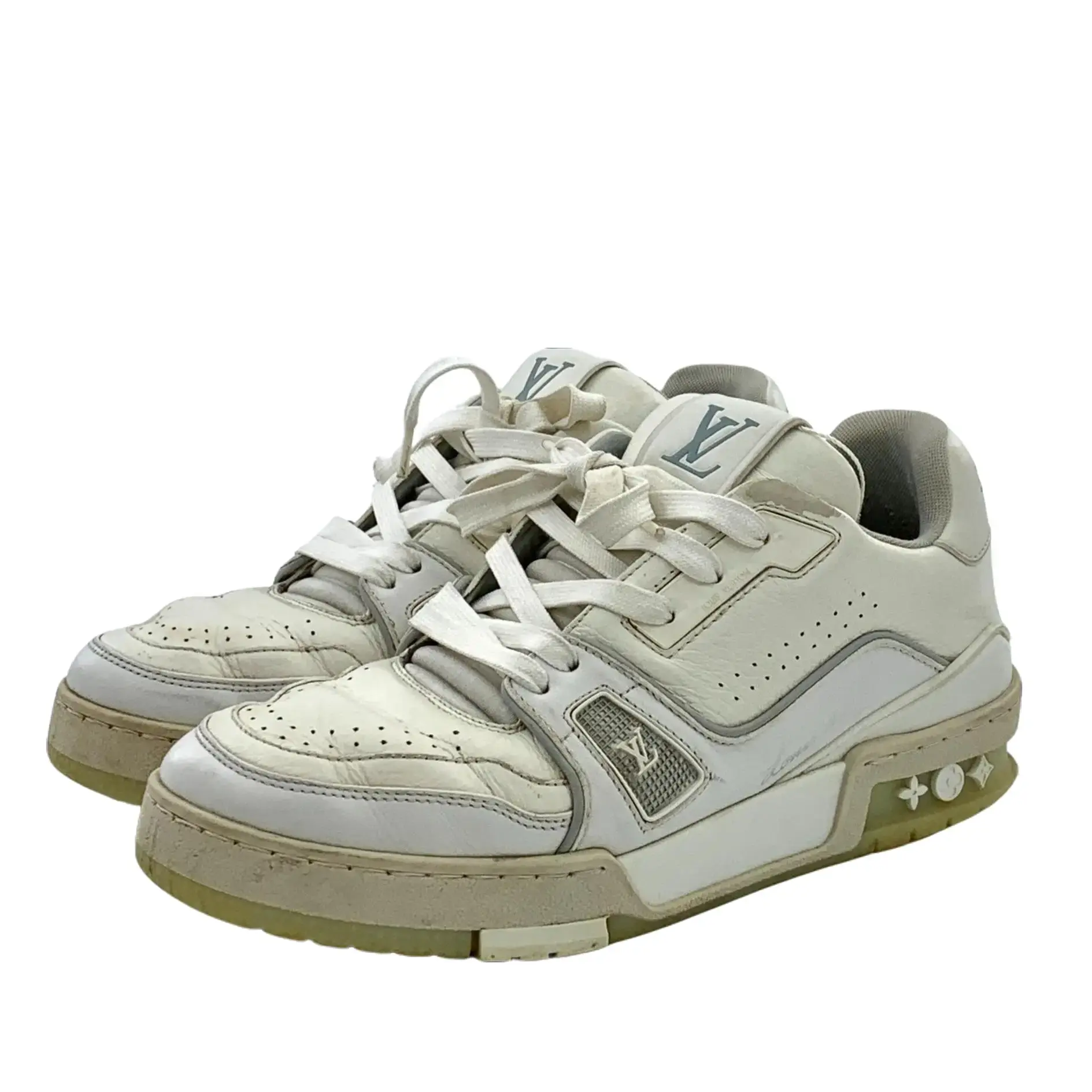 RDLT-Louis Vuitton Size 38 White Mesh Lace‑Up Casual Flat Trainer Sneakers-J38497
