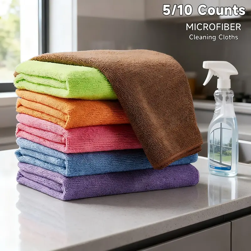 Ultra Absorbent Microfiber Super Absorbent Cleaning Cloths, 5/10pcs Reusable Soft Quick-Dry Washable Towels for Windows, Kitchen, Glass & Car, 11.8x11.8in Multi-Color Household Essential Cleaning Supplies, Microfiber Cleaning Rags