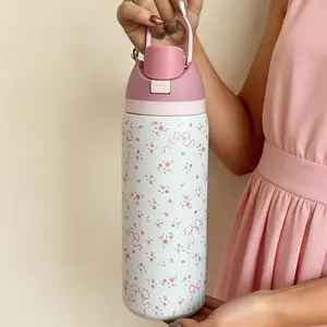 Floral Bow Design Water Bottle, Stainless Steel Insulated Flask, 24oz/32oz/40oz Capacity, Ideal for Sports, School, Travel, Gym