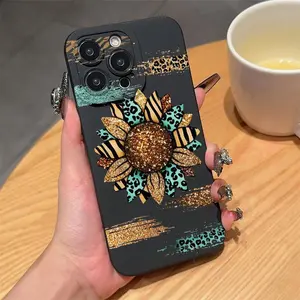 Fashion Sunflower Pattern Aesthetic Phone Case, Anti-drop Cellphone Protective Case, Total Protective Shockproof Mobile Phone Cover Casing Protector for iPhone 15