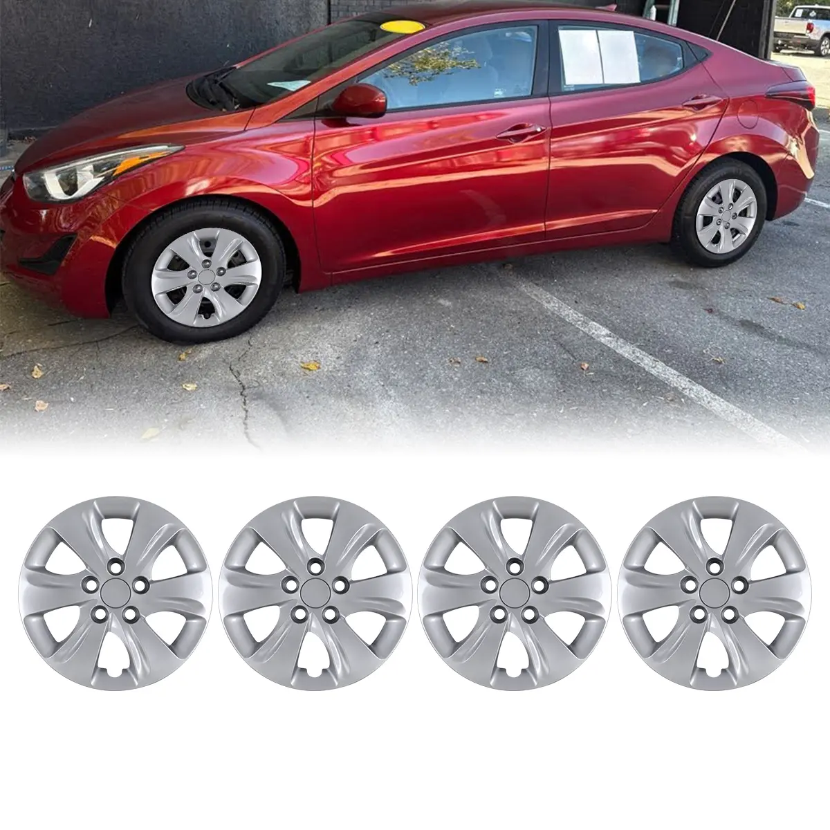WOLFSTORM 4-Pack 15-Inch PP Plastic Wheel Covers, Tool-Free Leverless Hubcaps, Auto Replacement Tire & Wheel Accessory Compatible with 2011-2016 Hyundai Elantra Sedan