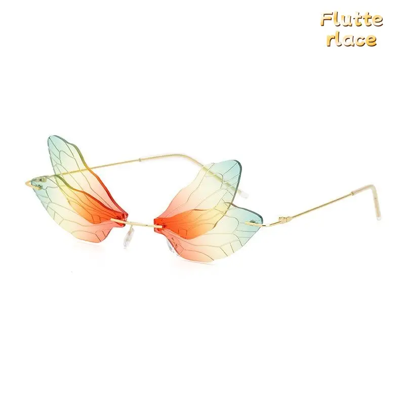 Dragonfly Design Rimless Sunglasses for Women & Men, Vintage Trendy Fashion Shades, Viral Aesthetic Eyewear Inspired by Social Media Trends for Beach, Travel, Outdoor Activities & Daily Wear UV Protection Glasses