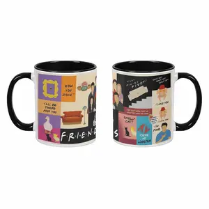 Friends TV Show Mug (11oz/15oz) Central Perk Illustration Print with Couch Frame Lobster and Funny Quote Elements Durable Ceramic Dishwash Safe Gift for Coffee Lovers Home Office Birthday Anniversary