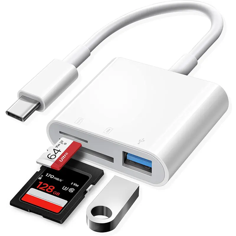 3 in 1 USB C Adapter, Portable USB/SD Card/TF Card to Type C Adapter, Multifunctional Universal USB Hubs, Card Reader for Phone Camera Laptop PC