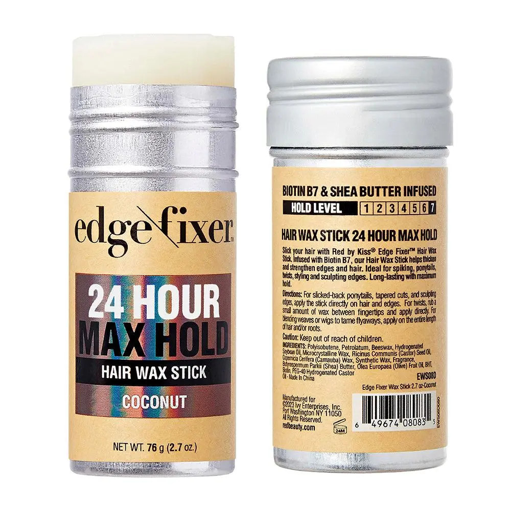 EWS Red By Kiss Edge Fixer Hair Wax Stick (2.7 oz) - EWS08 Coconut Scented Unisex Biotin-Infused Edge Control, Extreme Gel Formula, Long Lasting Hold, Sculpt & Define Haircare
