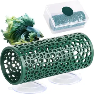 Betta Toys - Dark Green Hollow Betta Fish Tunnel & Reptile  - Safe Enrichment Aquarium Decor