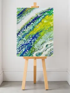 Rainforest Drip 18x24" | Hand-Poured Acrylic Canvas Artwork in Vibrant Emerald Green, Deep Ocean Blue & Golden Yellow - Ready to Hang Unframed Decor