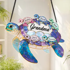 Personalized Sea Turtle Suncatcher, Mothers Day Gift For Grandma Mom with Kids Name, Family Name Window Hanging Ornament, Turtle Beach Lovers Gift