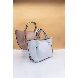Alessia Midi Size Leather Tote with Tabs